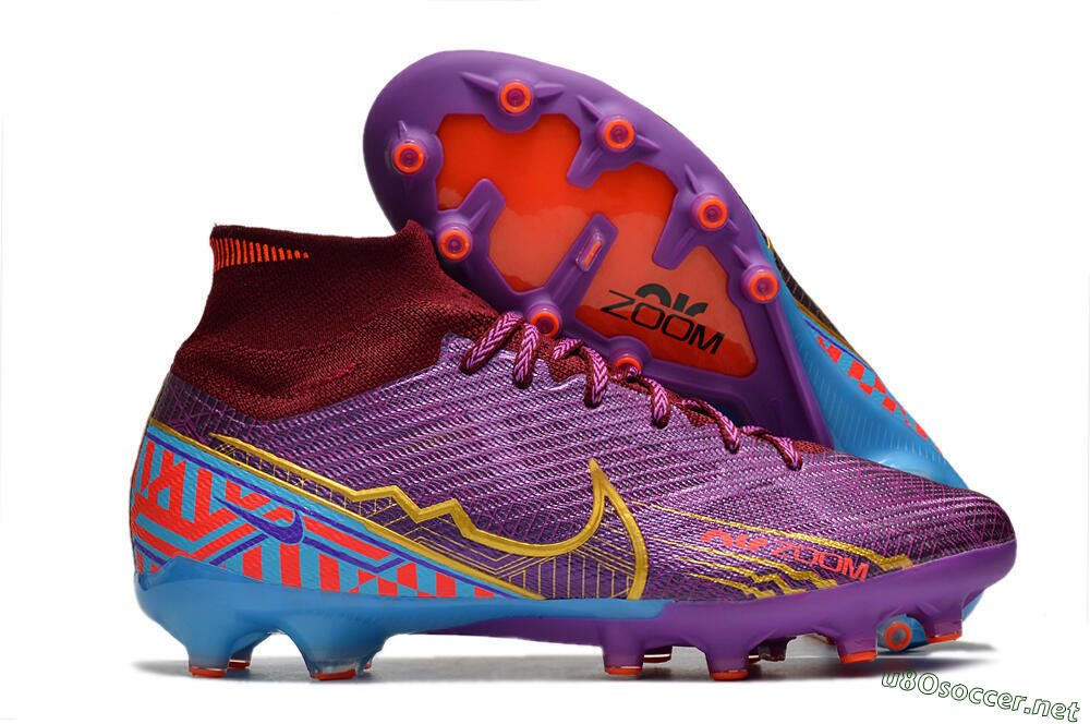 Men's Nike Air Zoom Mercurial Superfly 9 Elite AG Football Boots - Red/Gold/Blue 2