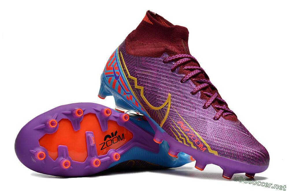 Men's Nike Air Zoom Mercurial Superfly 9 Elite AG Football Boots - Red/Gold/Blue 3