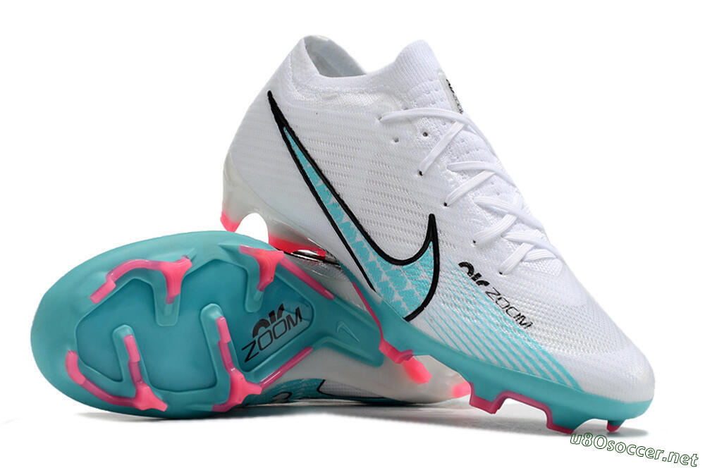 Unisex Nike Air Zoom Mercurial Vapor 15 Elite FG Football Boots - White/Blue/Pink 3