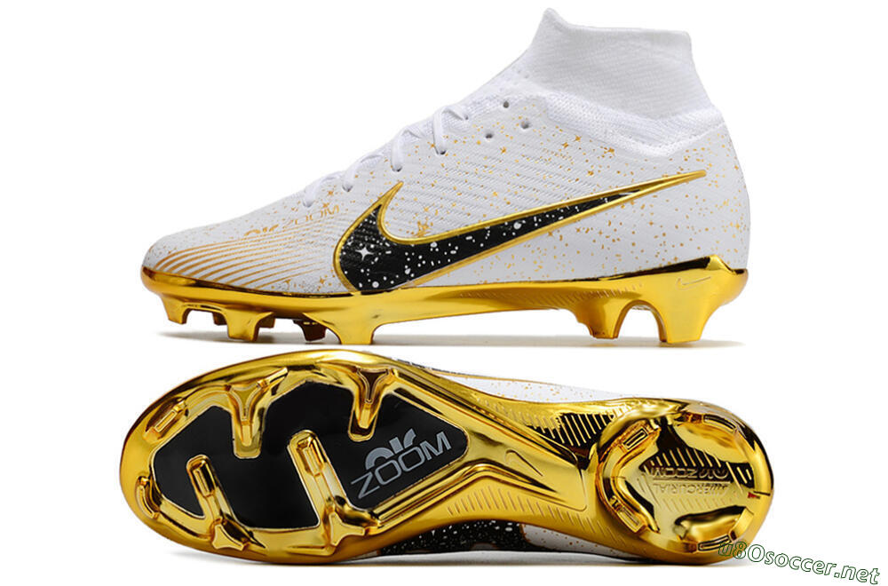 Unisex Nike Air Zoom Mercurial Superfly 9 Elite FG Football Boots - White/Black/Gold 1