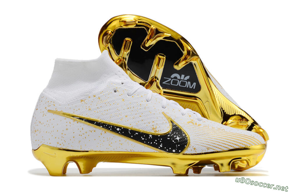 Unisex Nike Air Zoom Mercurial Superfly 9 Elite FG Football Boots - White/Black/Gold 2
