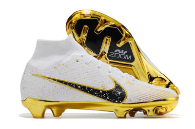 Unisex Nike Air Zoom Mercurial Superfly 9 Elite FG Football Boots - White/Black/Gold