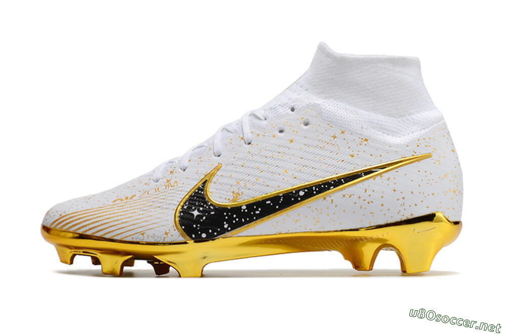 Unisex Nike Air Zoom Mercurial Superfly 9 Elite FG Football Boots - White/Black/Gold 0