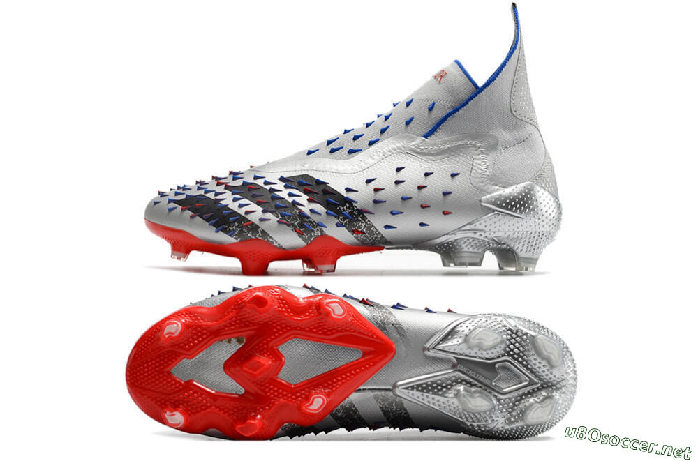 Men's Adidas Predator Freak+ FG Football Boots - Silver/Black/Blue/Red 1