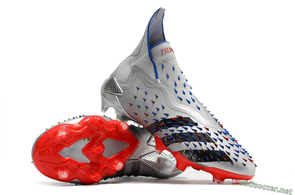 Men's Adidas Predator Freak+ FG Football Boots - Silver/Black/Blue/Red 3