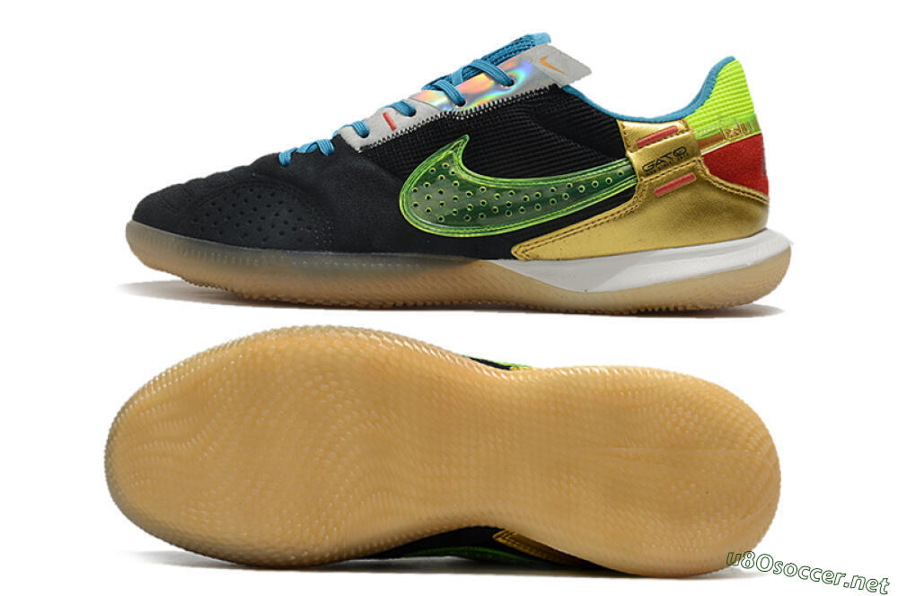 Men's Nike Streetgato IC Football Shoes - Grey/Black/Green/Red 1