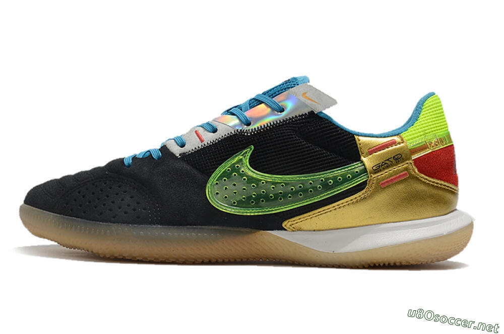 Men's Nike Streetgato IC Football Shoes - Grey/Black/Green/Red 0