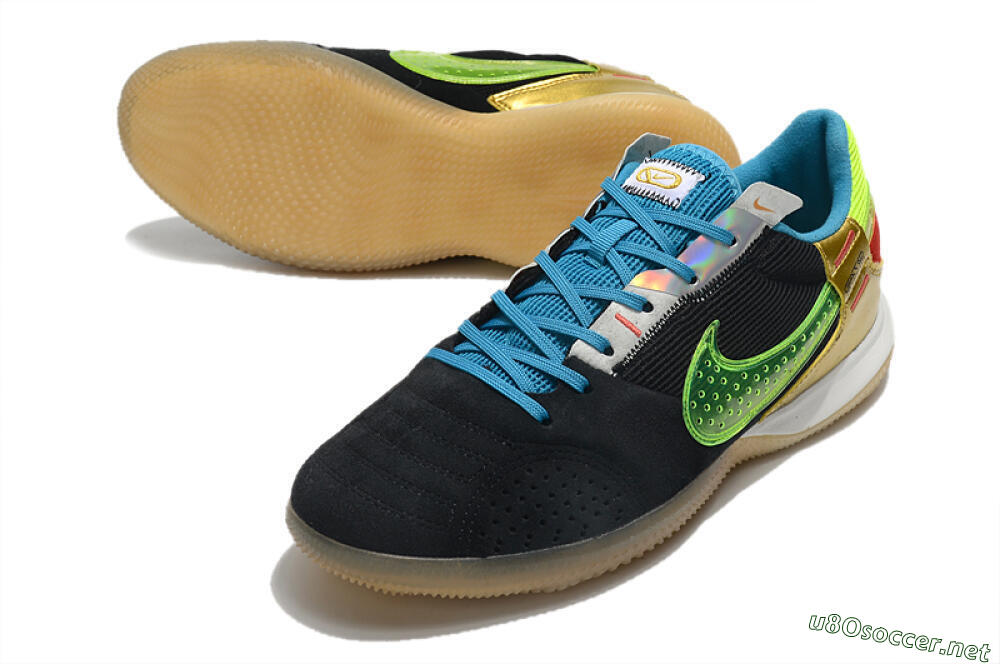 Men's Nike Streetgato IC Football Shoes - Grey/Black/Green/Red 3