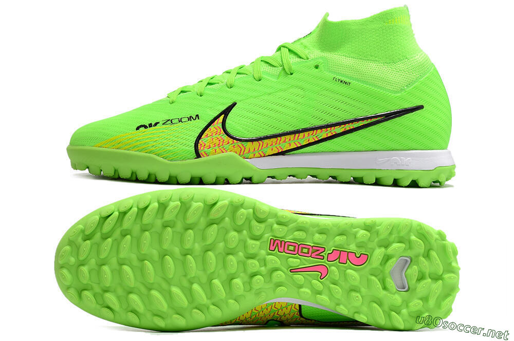 Men's Nike Air Zoom Mercurial Superfly 9 Elite TF Football Shoes - Green/Yellow/Pink 1
