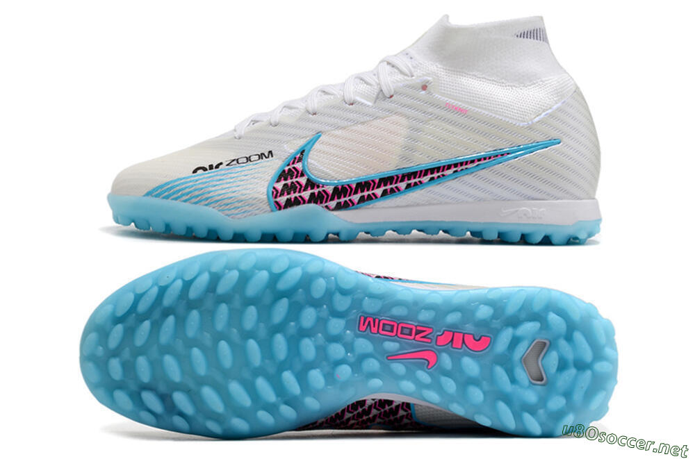 Men's Nike Air Zoom Mercurial Superfly 9 Elite TF Football Shoes - White/Blue/Pink 1