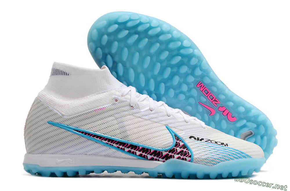 Men's Nike Air Zoom Mercurial Superfly 9 Elite TF Football Shoes - White/Blue/Pink 2