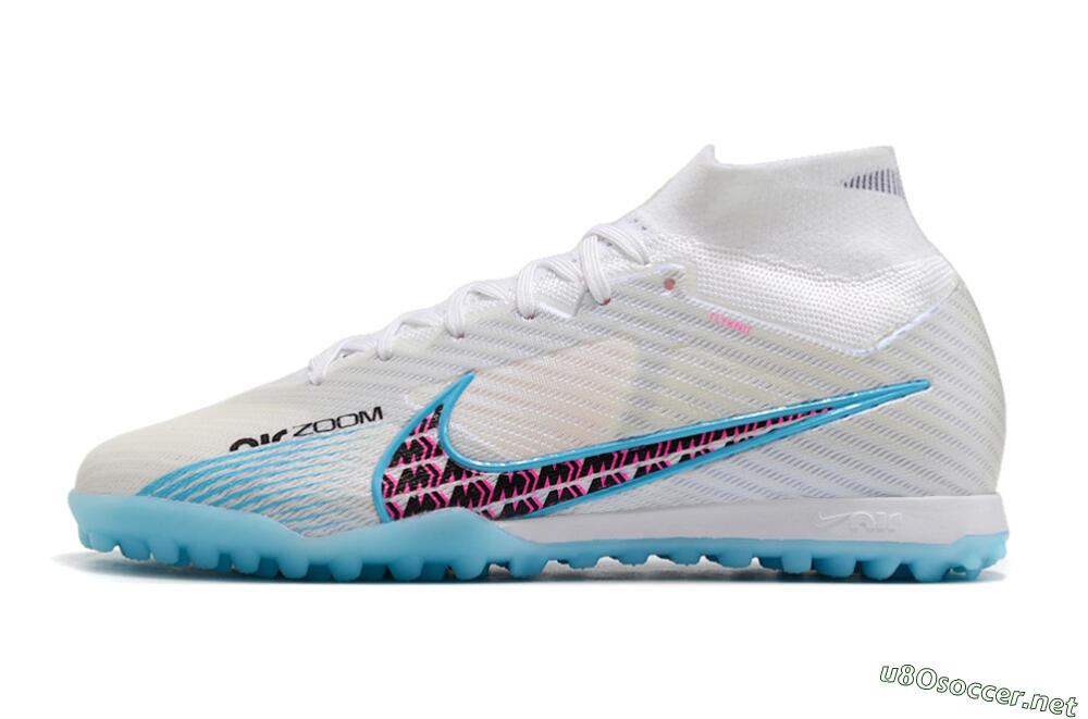 Men's Nike Air Zoom Mercurial Superfly 9 Elite TF Football Shoes - White/Blue/Pink 0