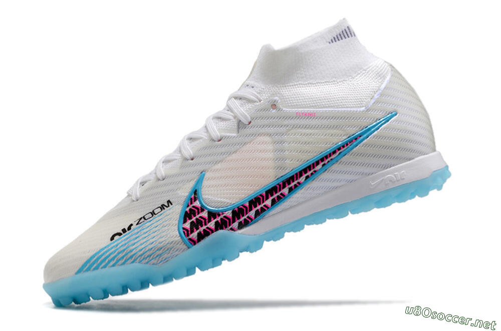 Men's Nike Air Zoom Mercurial Superfly 9 Elite TF Football Shoes - White/Blue/Pink 5