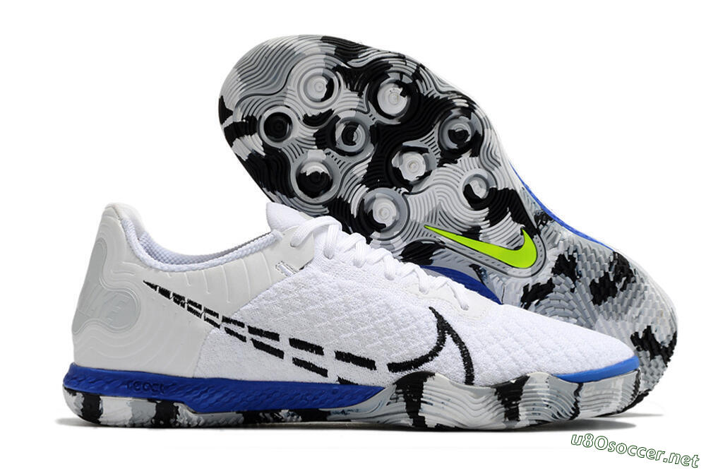 Men's Nike Reactgato IC Football Shoes - White/Black/Blue 2