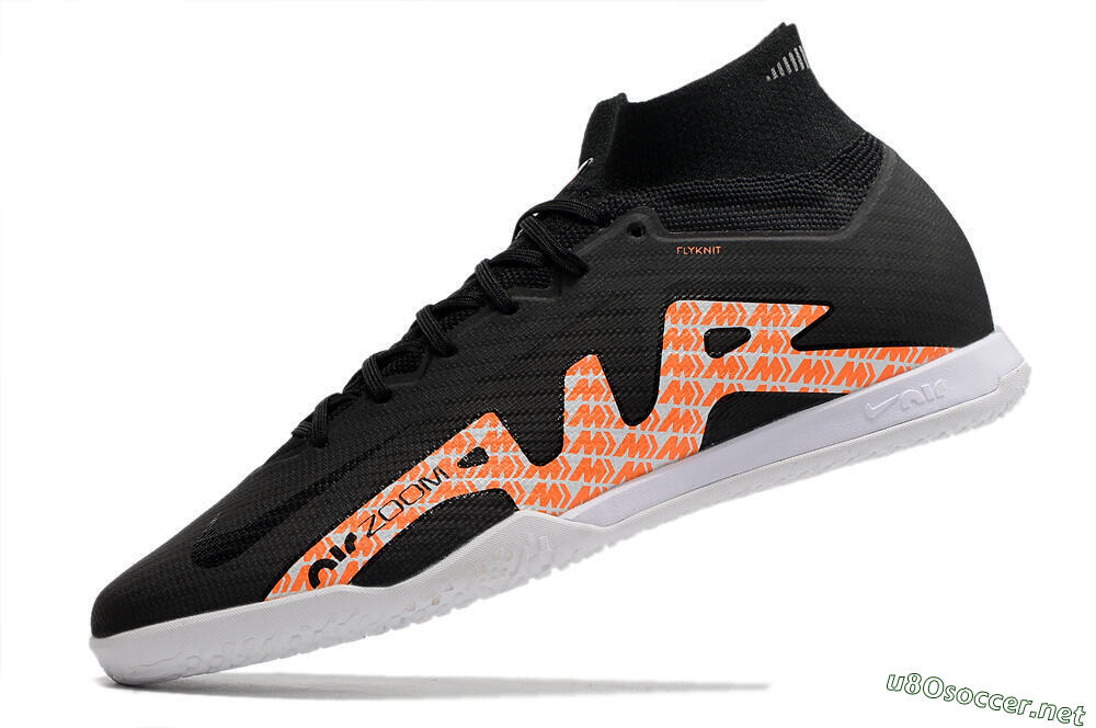 Men's Nike Air Zoom Mercurial Superfly 9 Elite IC Football Shoes - Black/White/Orange 5