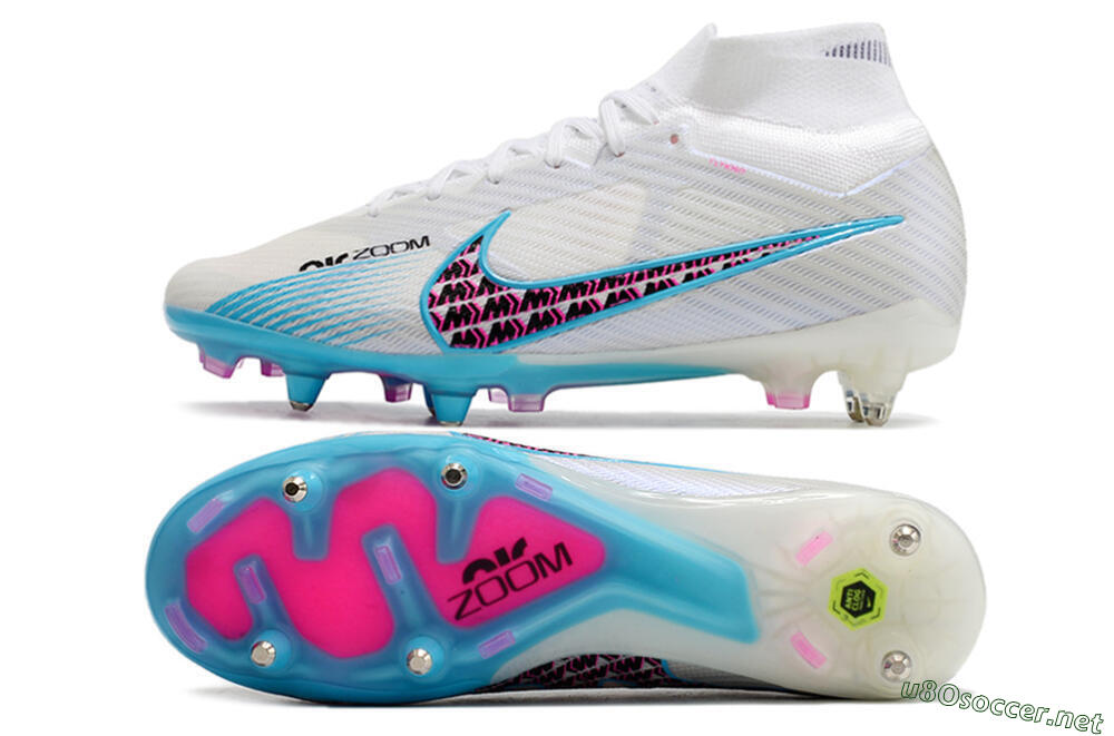 Men's Nike Air Zoom Mercurial Superfly 9 Elite SG Football Boots - White/Blue/Pink 1