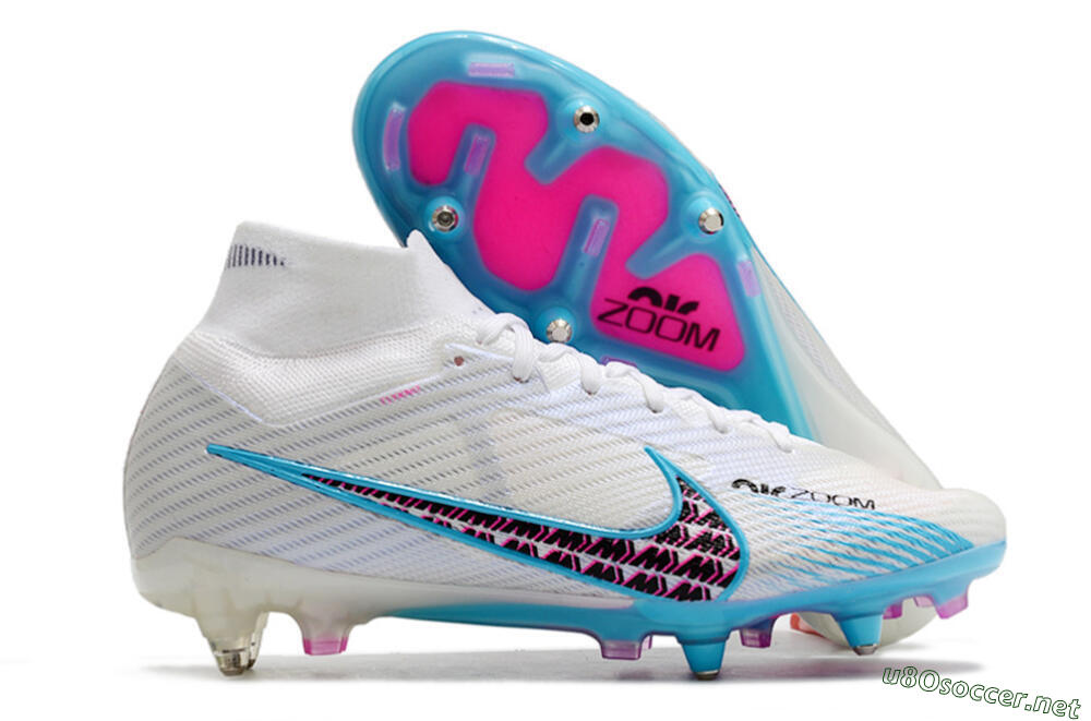 Men's Nike Air Zoom Mercurial Superfly 9 Elite SG Football Boots - White/Blue/Pink 2