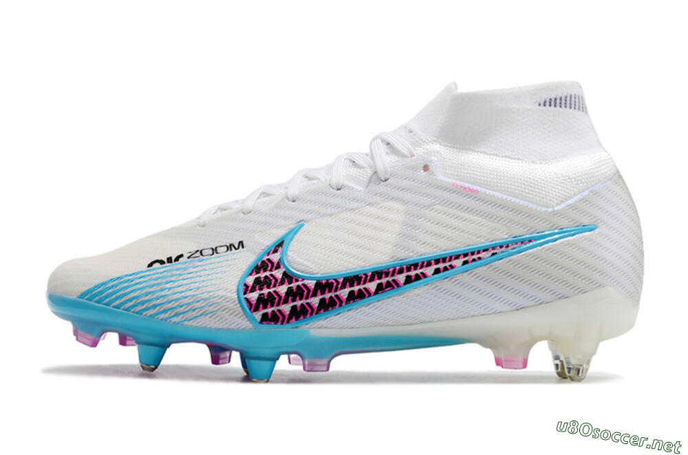 Men's Nike Air Zoom Mercurial Superfly 9 Elite SG Football Boots - White/Blue/Pink 0