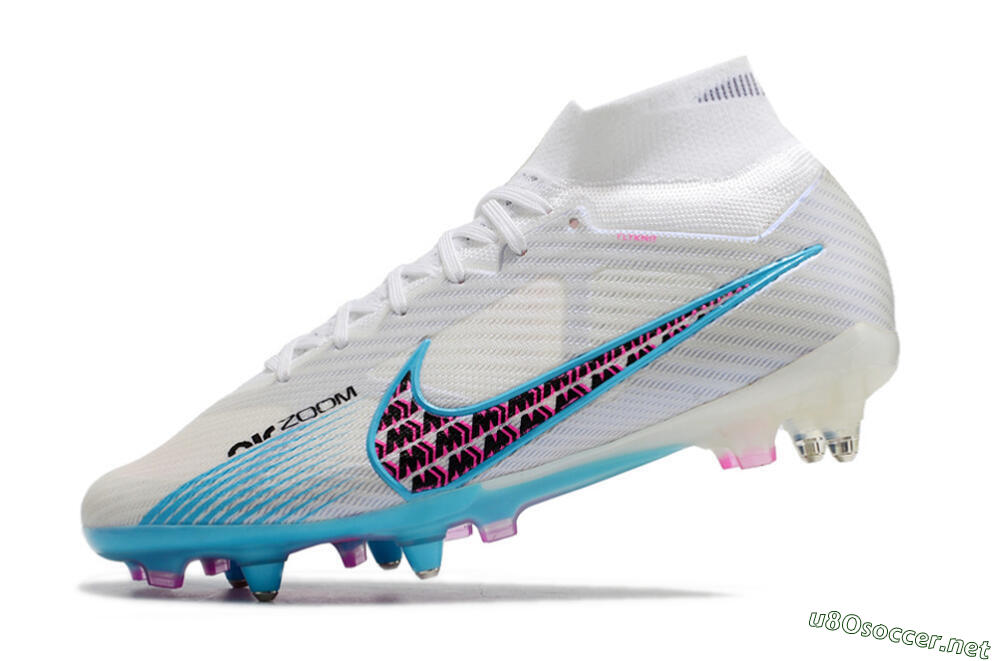 Men's Nike Air Zoom Mercurial Superfly 9 Elite SG Football Boots - White/Blue/Pink 5