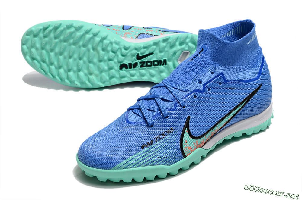Men's Nike Air Zoom Mercurial Superfly 9 Elite TF Football Shoes - Blue/Green/Black 3