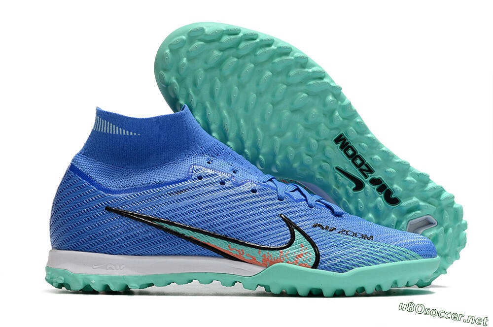 Men's Nike Air Zoom Mercurial Superfly 9 Elite TF Football Shoes - Blue/Green/Black 2