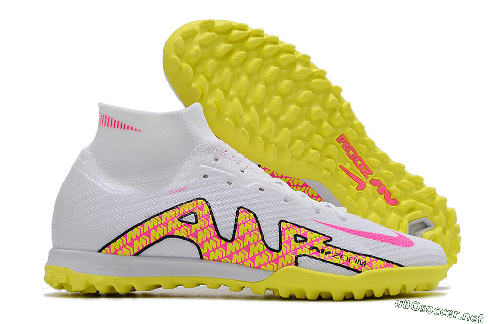 Men's Nike Air Zoom Mercurial Superfly 9 Elite TF Football Shoes - White/Yellow/Pink 2