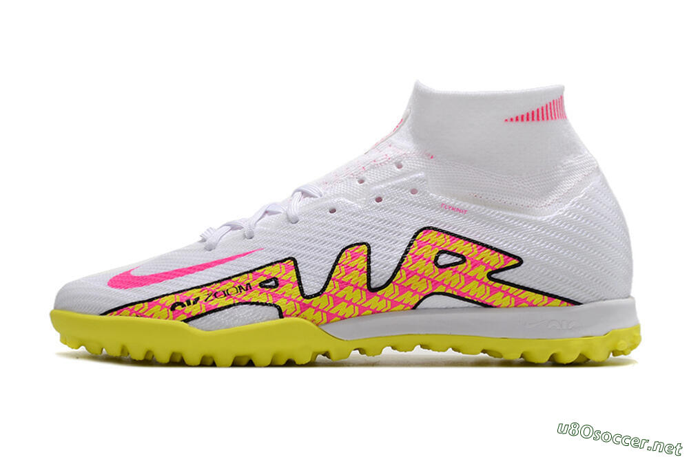 Men's Nike Air Zoom Mercurial Superfly 9 Elite TF Football Shoes - White/Yellow/Pink 0