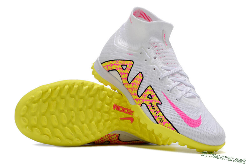 Men's Nike Air Zoom Mercurial Superfly 9 Elite TF Football Shoes - White/Yellow/Pink 1