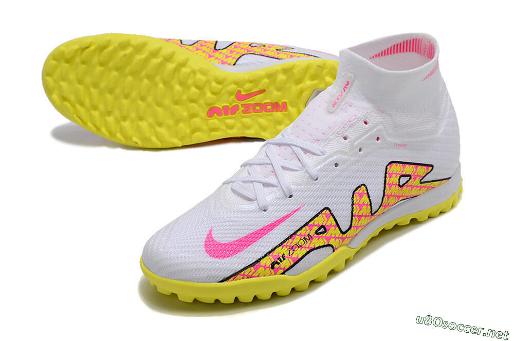 Men's Nike Air Zoom Mercurial Superfly 9 Elite TF Football Shoes - White/Yellow/Pink 3