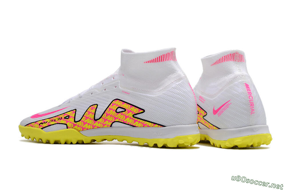Men's Nike Air Zoom Mercurial Superfly 9 Elite TF Football Shoes - White/Yellow/Pink 5