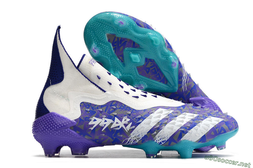 Unisex Adidas Predator Freak+ FG Football Boots - White/Purple/Blue 2