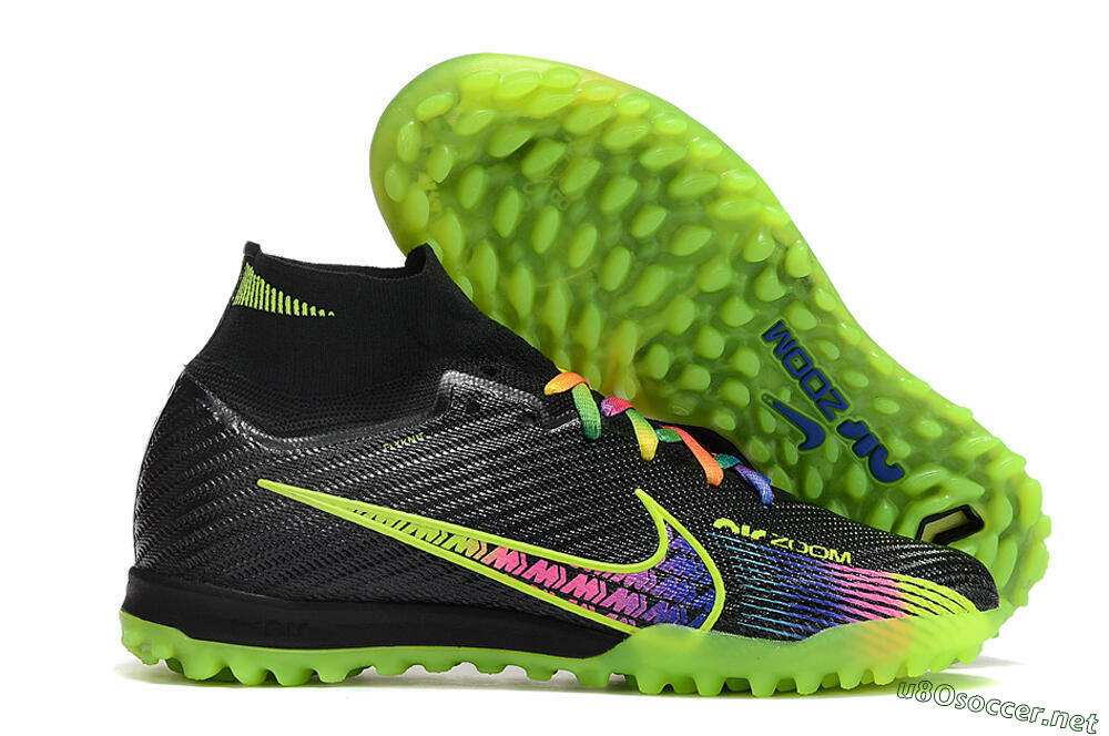 Unisex Nike Air Zoom Mercurial Superfly 9 Elite TF Football Shoes - Black/Green/Pink 2