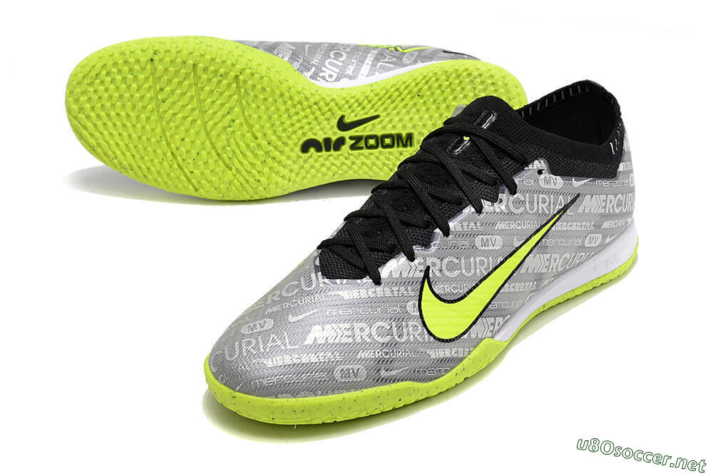 Men's Nike Air Zoom Mercurial Vapor 15 Elite IC Football Shoes - Silver/Green/Black 3