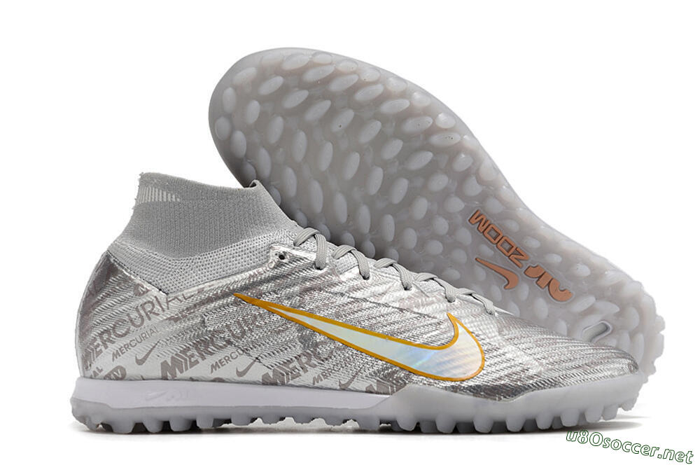 Men's Nike Air Zoom Mercurial Superfly 9 Elite TF Football Shoes - Silver/Gold 2