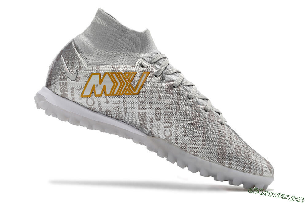 Men's Nike Air Zoom Mercurial Superfly 9 Elite TF Football Shoes - Silver/Gold 4