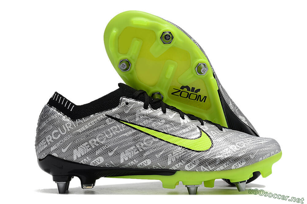 Men's Nike Air Zoom Mercurial Vapor 15 Elite SG Football Boots - Silver/Green/Black 2