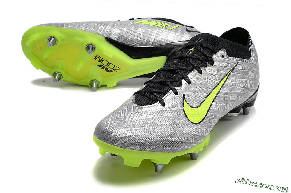 Men's Nike Air Zoom Mercurial Vapor 15 Elite SG Football Boots - Silver/Green/Black 3