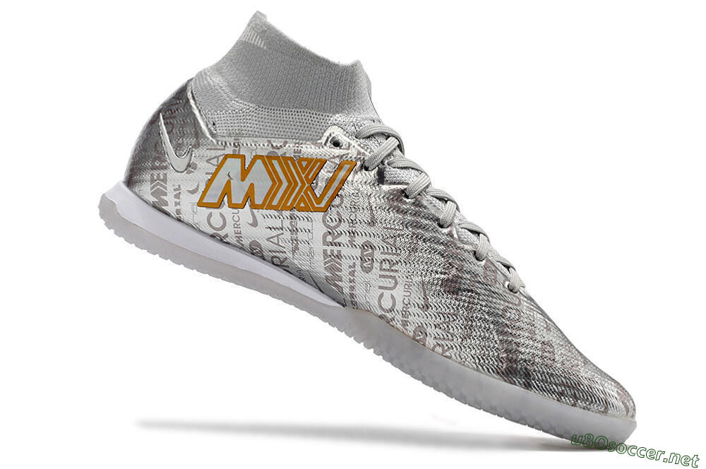 Men's Nike Air Zoom Mercurial Superfly 9 Elite IC Football Shoes - Silver/Gold 4