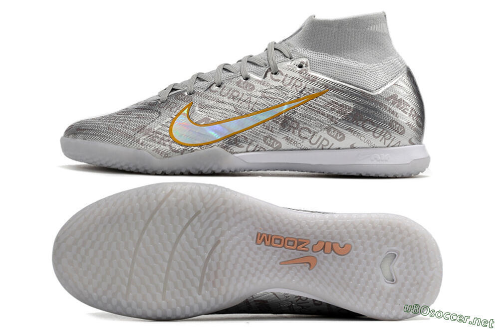 Men's Nike Air Zoom Mercurial Superfly 9 Elite IC Football Shoes - Silver/Gold 1