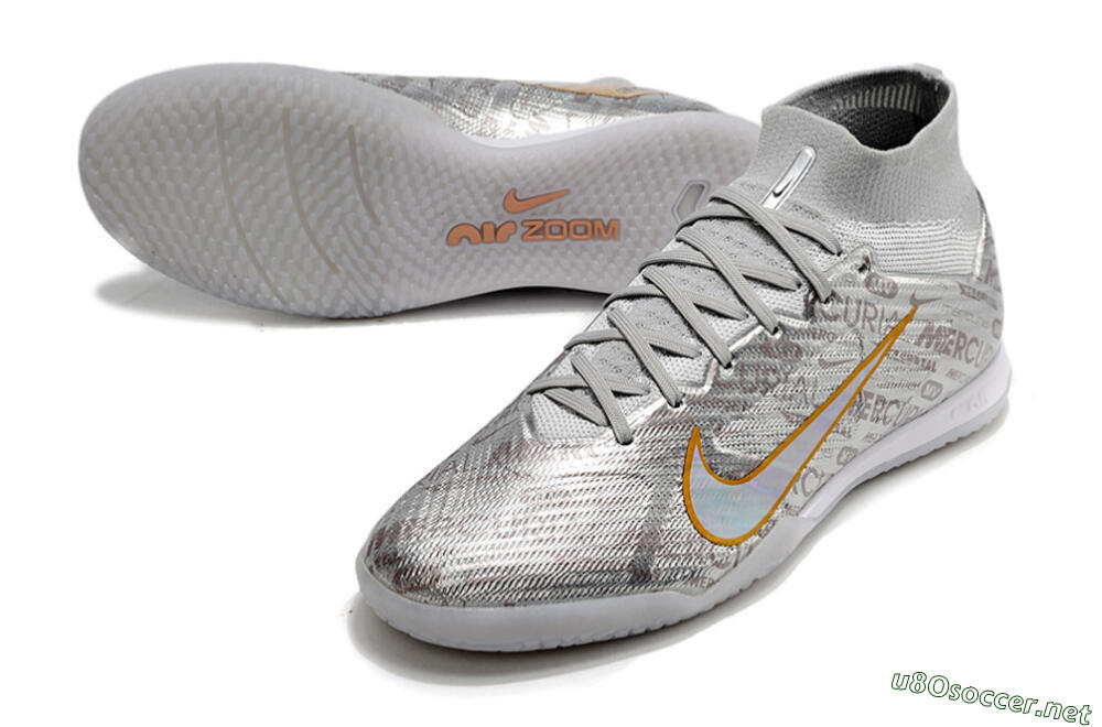 Men's Nike Air Zoom Mercurial Superfly 9 Elite IC Football Shoes - Silver/Gold 3