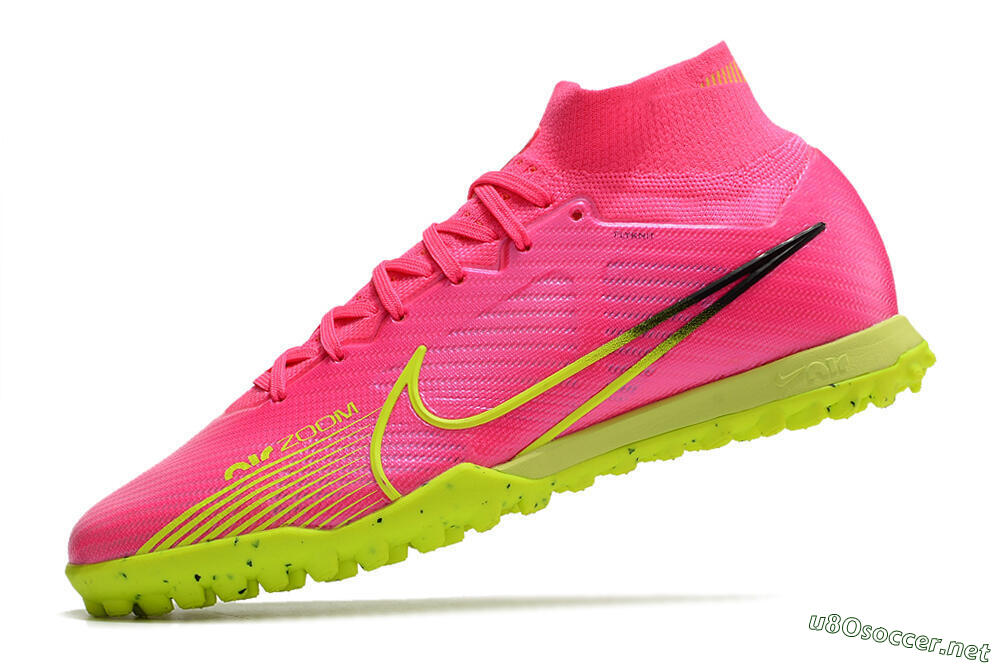 Men's Nike Air Zoom Mercurial Superfly 9 Elite TF Football Shoes - Pink/Green/Black 4