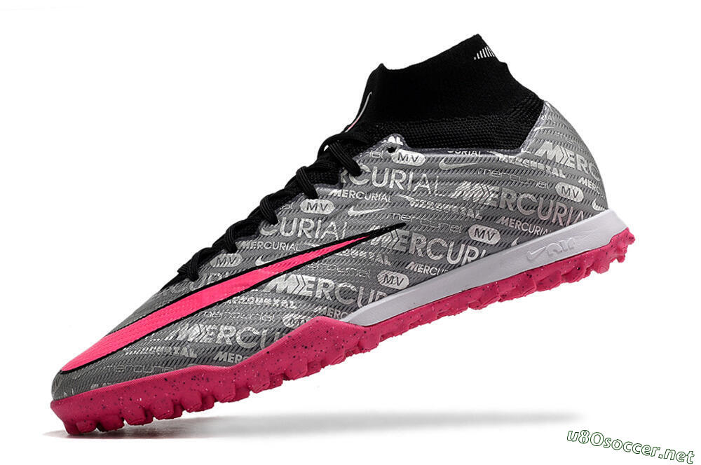 Men's Nike Mercurial Superfly 8 Elite TF Football Shoes - Grey/Black/Pink 4