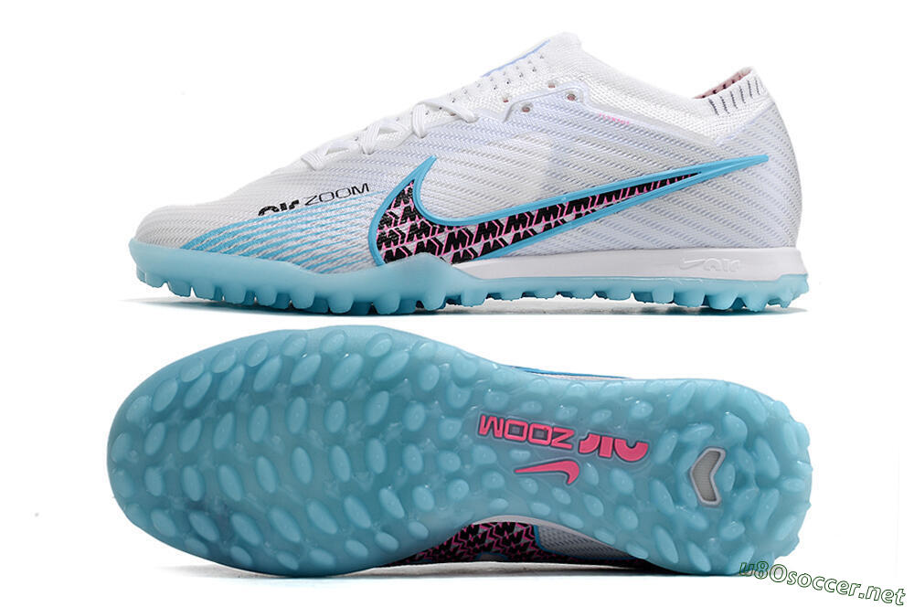 Men's Nike Air Zoom Mercurial Vapor 15 Elite TF Football Shoes - White/Blue/Pink 1