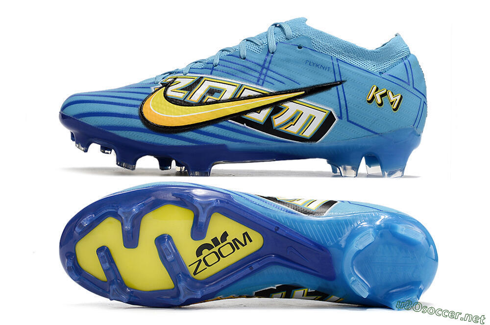 Unisex Kylian Mbappe x Nike Air Zoom Mercurial Vapor 15 Elite FG Football Boots - Blue/Yellow/Black 1