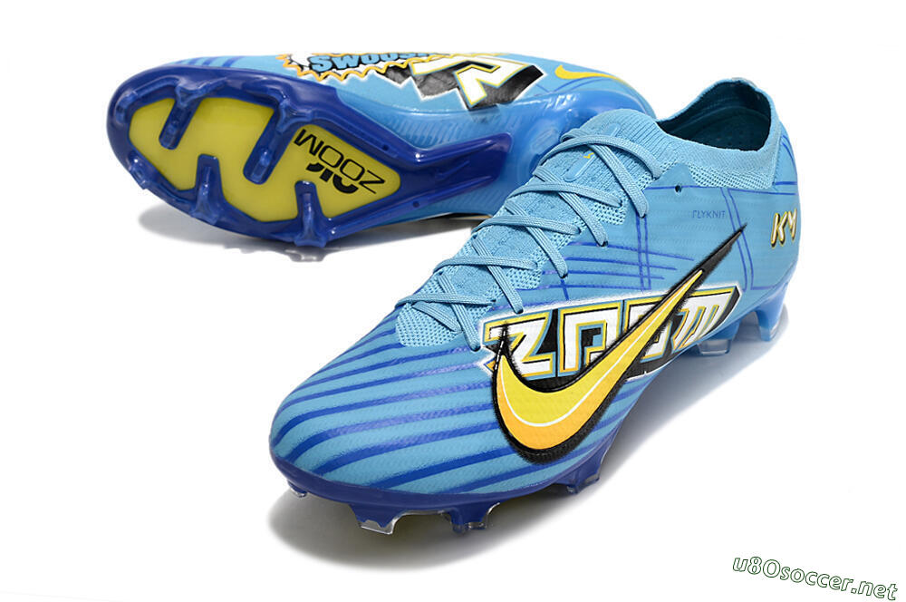 Unisex Kylian Mbappe x Nike Air Zoom Mercurial Vapor 15 Elite FG Football Boots - Blue/Yellow/Black 3