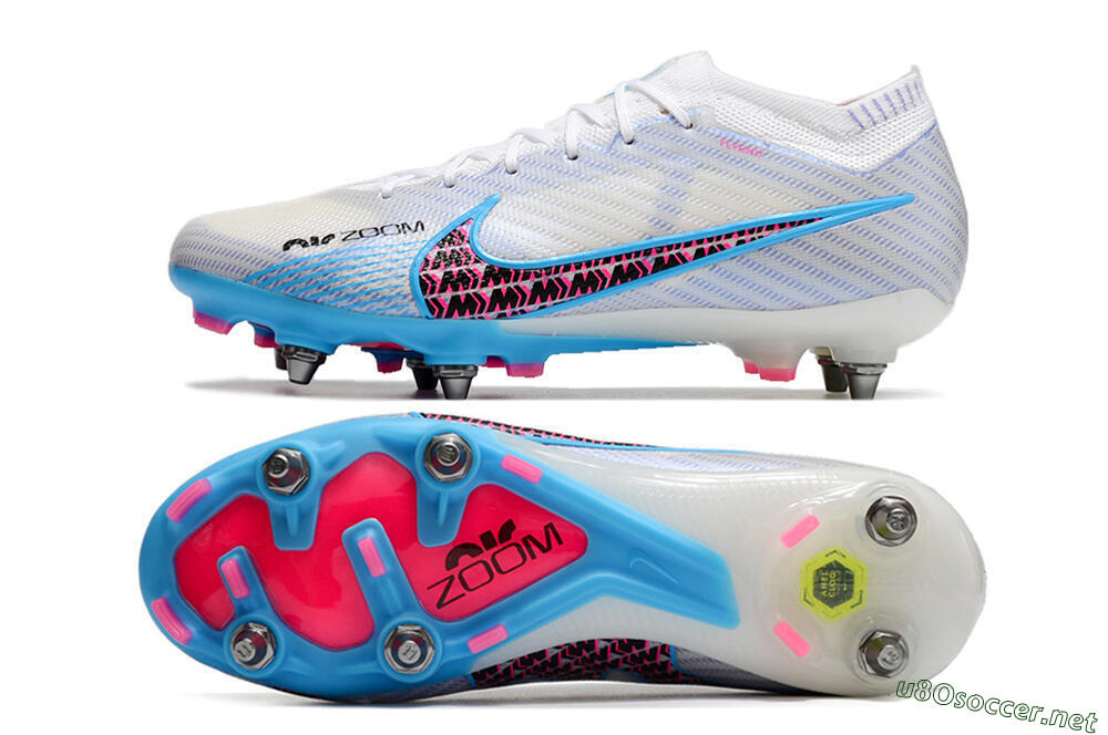 Men's Nike Air Zoom Mercurial Vapor 15 Elite FG Football Boots - White/Grey/Blue 1