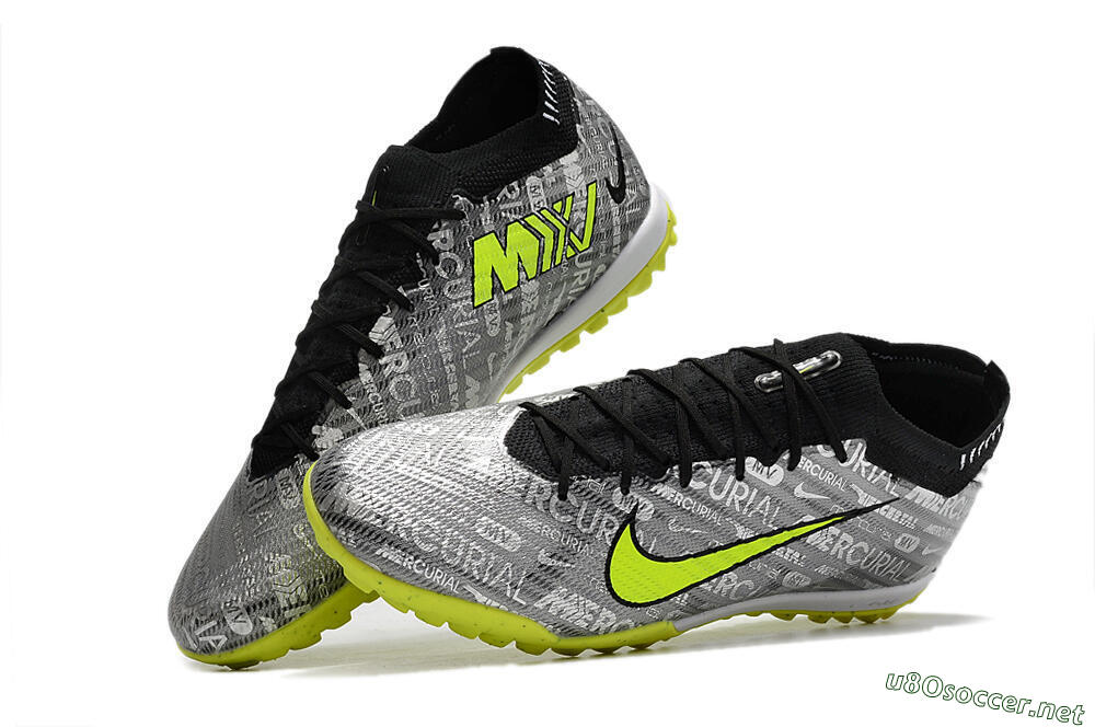Unisex Nike Air Zoom Mercurial Vapor 15 Elite TF Football Shoes - Silver/Green/Black 5
