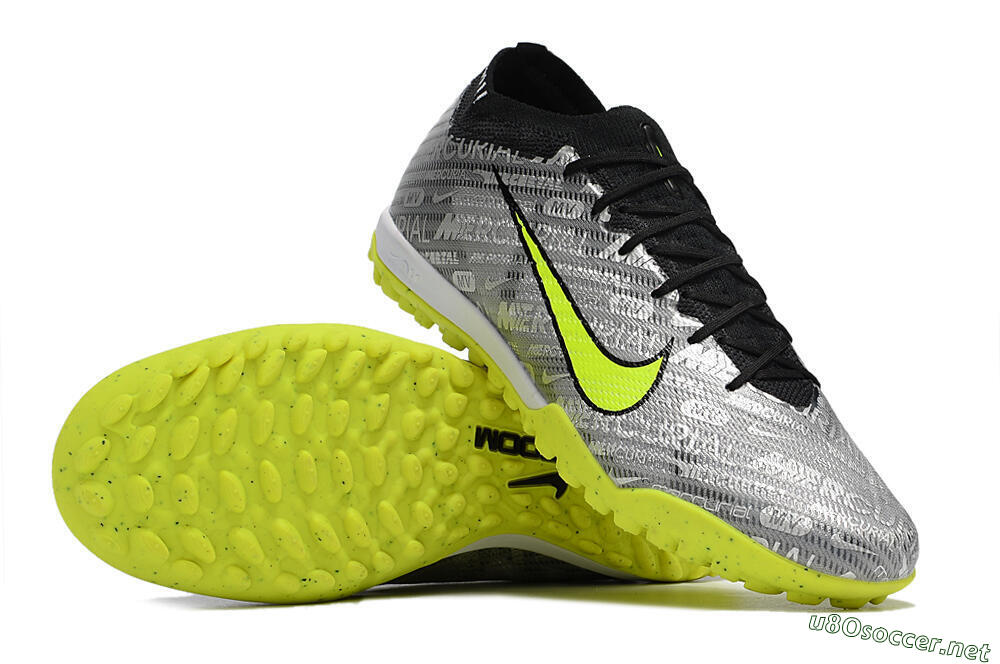 Unisex Nike Air Zoom Mercurial Vapor 15 Elite TF Football Shoes - Silver/Green/Black 4