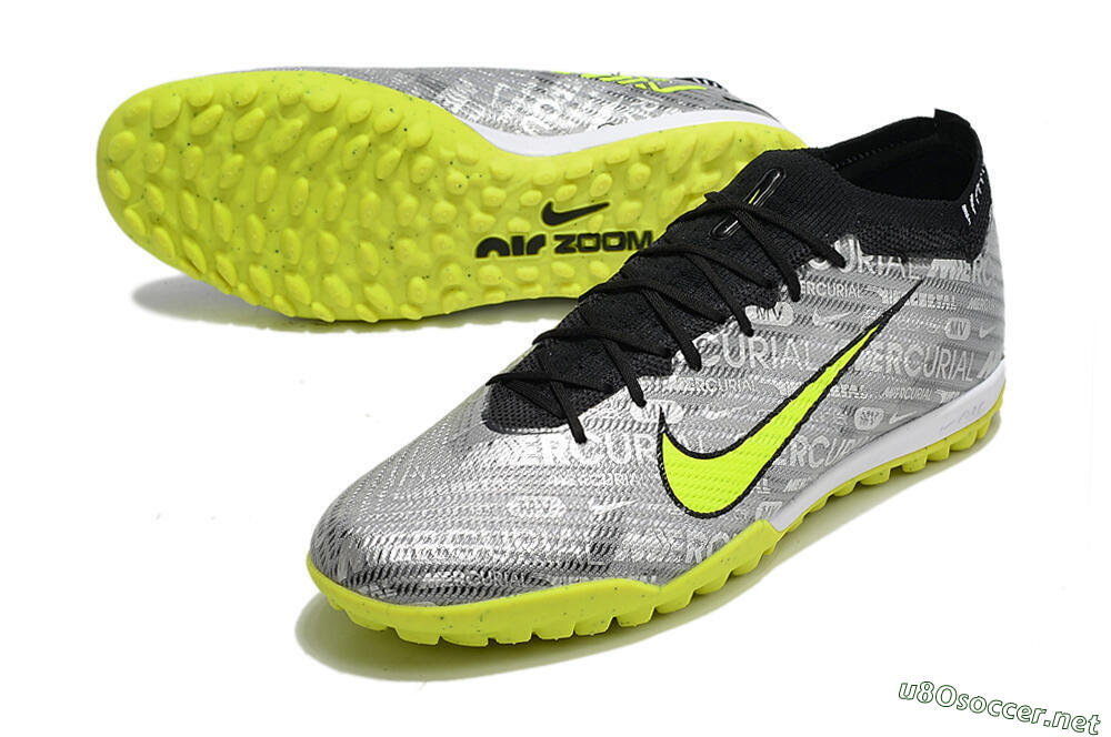 Unisex Nike Air Zoom Mercurial Vapor 15 Elite TF Football Shoes - Silver/Green/Black 3