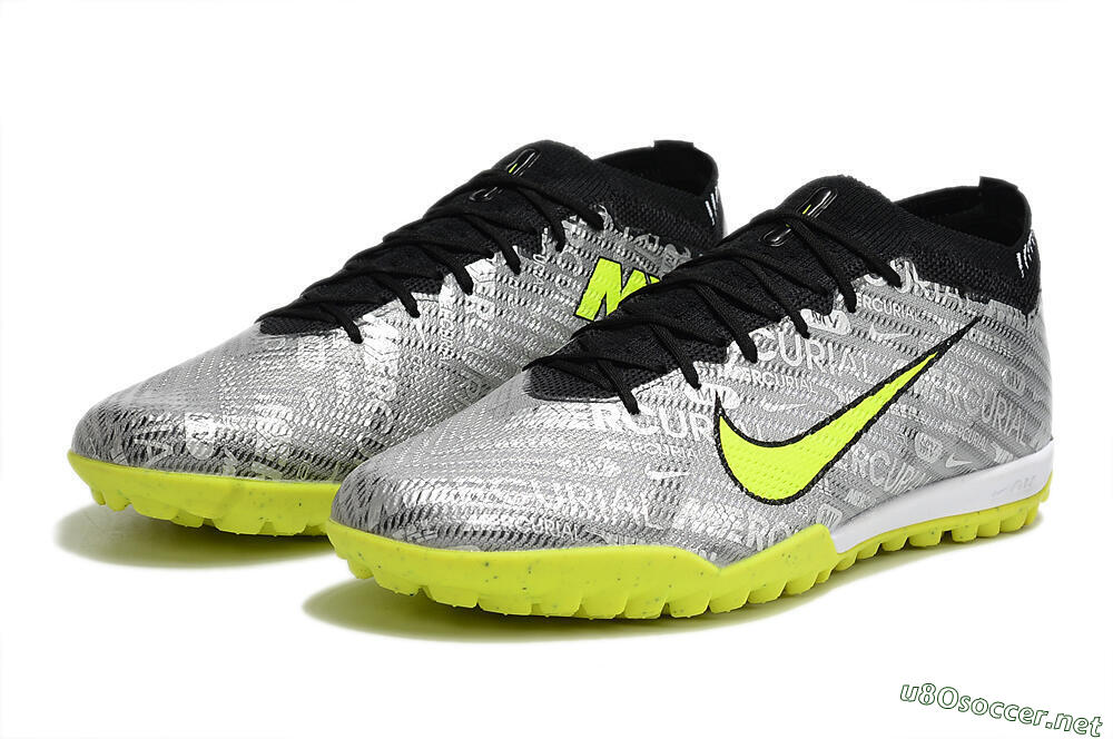 Unisex Nike Air Zoom Mercurial Vapor 15 Elite TF Football Shoes - Silver/Green/Black 9
